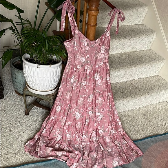 Altard State Floral Pink Tiered Midi Dress - Picture 2 of 12